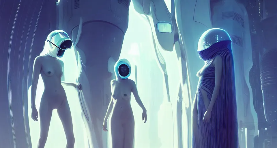 Image similar to portrait of yael shelbia and kang seul - gi, venus squid astronaut, burka, white hair, intricate design details. cyberpunk, rioter, by ruan jia, beeple and richard corben. smooth gradients, deep space.