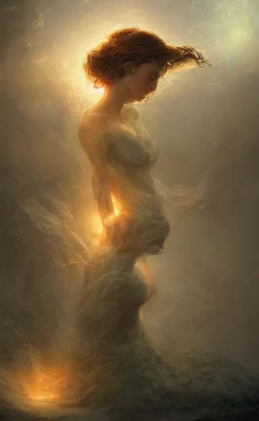 Image similar to the birth of life, sharp focus, intricate, elegant, digital painting, artstation, matte, highly detailed, concept art, illustration, volumetric lighting, bokeh light, art by greg olsen and liz lemon swindle