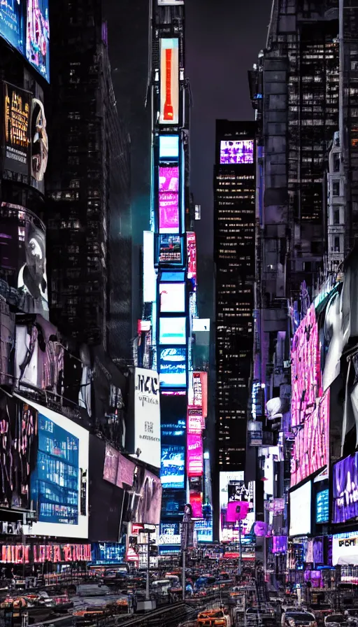 Image similar to 8k high resolution photograph of cyber punk New York Times Square at night