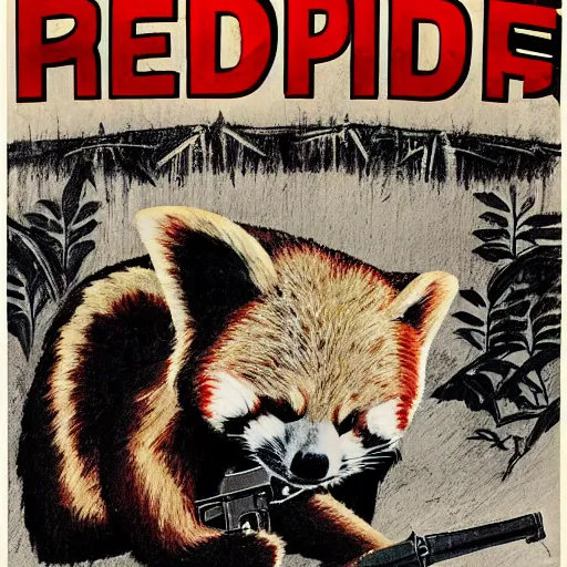 Image similar to red panda holding a rifle on a propaganda poster, hypnotic, historical pister, germany, world war, circa 1 9 3 9, stencil