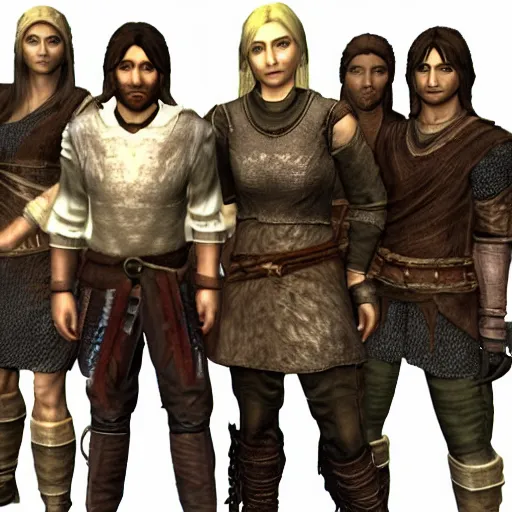 Image similar to the cast of friends in skyrim, 3 d graphics