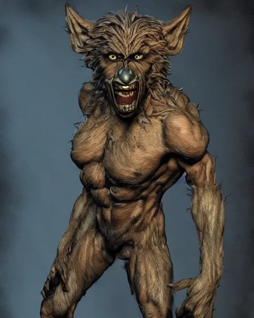 Image similar to A man transformed into a werewolf, creature designed by Rob Bottin, Studio lighting, Trending on Artstation