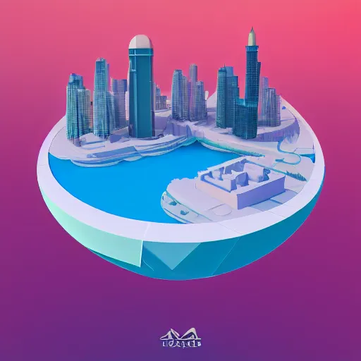 Image similar to floating island with tel aviv city in the sky, low poly, isometric art, 3d art, high detail, artstation, concept art, behance, ray tracing, smooth, sharp focus, ethereal lighting
