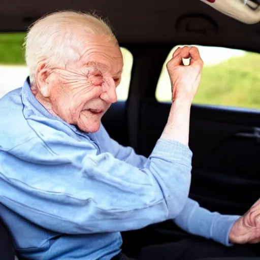 Prompt: elderly man driving invisible car on the highway at 2 0 0 mph