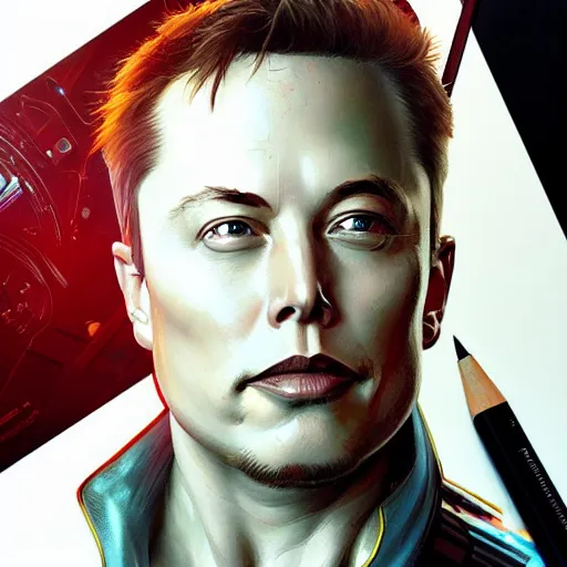 Prompt: Portrait of a cyborg Elon Musk, cyberpunk, elegant, digital painting, highly detailed, artstation, concept art, smooth, sharp focus, illustration, art by artgerm and greg rutkowski and alphonse mucha