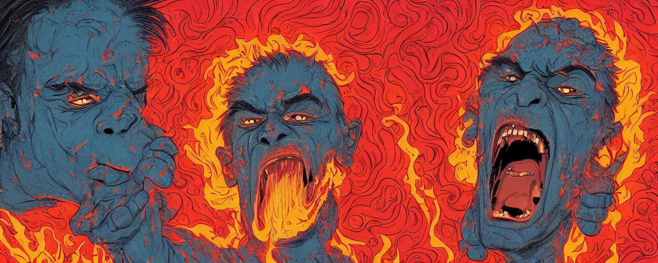 Prompt: portrait of a mad man screaming with lava bursting from the eyes, by josan gonzales, max prentis,
