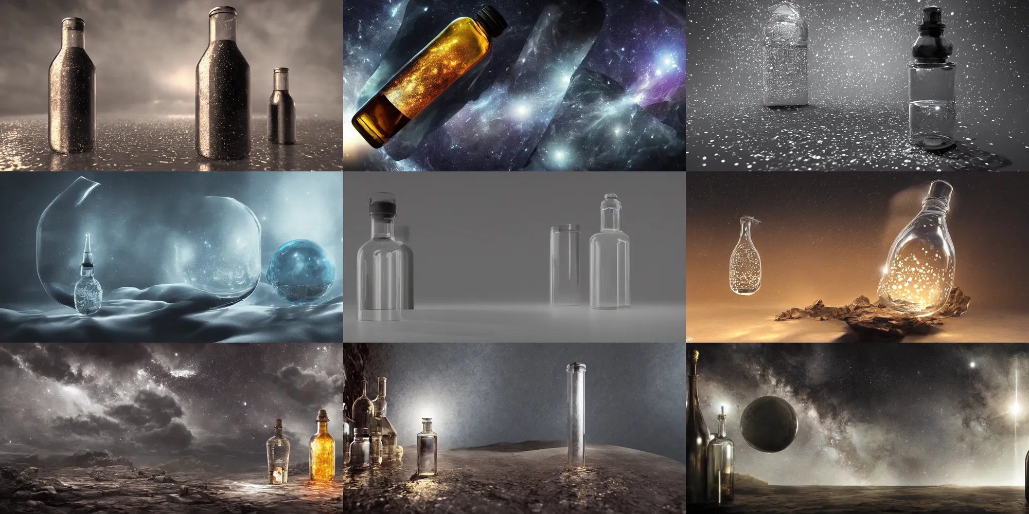 Image similar to the universe contained in a bottle, insanely detailed, unreal render, dramatic light