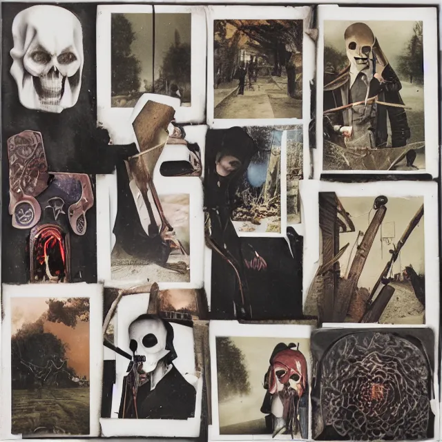 Prompt: polaroids of grim reaper, surrealistic collage art