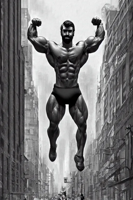 Image similar to gigachad luigi bodybuilder in the city by ilya kuvshinov, ernest khalimov body, super mario bros symmetrical face concept art, hyper realistic, intricate, elegent, highly detailed, digital painting, concept art, smooth, sharp, focus, illustration, art by artgerm and greg rutkowski and alphonse mucha, artstation