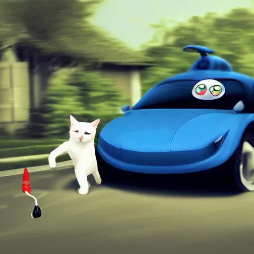 Prompt: a cat driving a car, photo manipulation, digital art, photoshop, creative