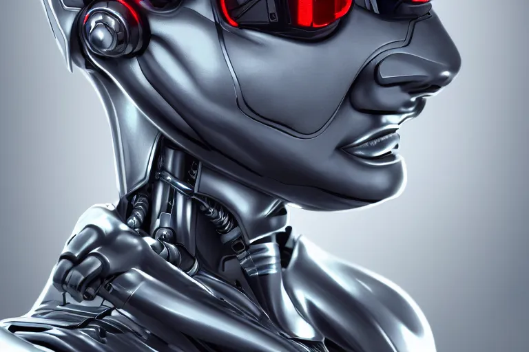 Prompt: ultra detailed evil portrait of a futuristic robotic cyborg female render by Liudmila Kirdiashkina, 3D, Sergey, hyper detailed, Artgerm, helmet, wires, cyberpunk, trending on artstation