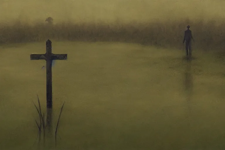 Image similar to scene from louisiana swamps, graveyard, voodoo, artwork by tim eitel
