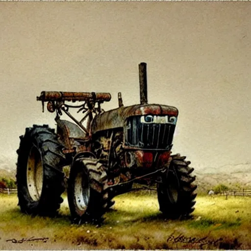 Prompt: ( ( ( ( ( rock farm tractor. muted colors. ) ) ) ) ) by jean - baptiste monge!!!!!!!!!!!!!!!!!!!!!!!!!!!