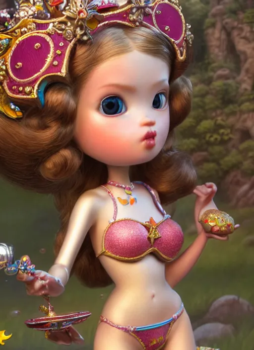 Image similar to highly detailed closeup, profile portrait of tin toy fairytale princess bikini, unreal engine, nicoletta ceccoli, mark ryden, earl norem, lostfish, global illumination, detailed and intricate environment