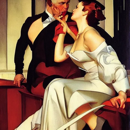 Image similar to master and margarita by j. c. leyendecker, tamara de lempicka