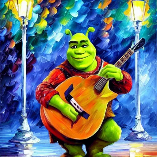 Image similar to shrek, Oil painting by Leonid Afremov