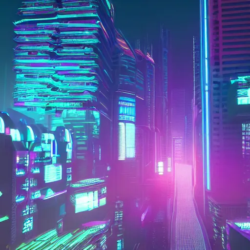 Prompt: cyberpunk city by beeple, purple and blue, neon lights