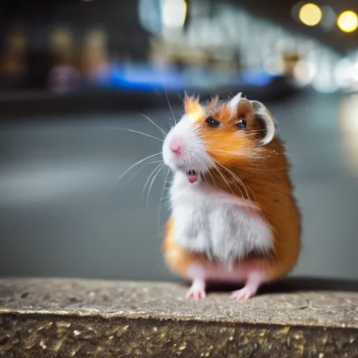 Image similar to photo of a metro, a tiny hamster is sitting on a seat, various poses, unedited, soft light, sharp focus, 8 k