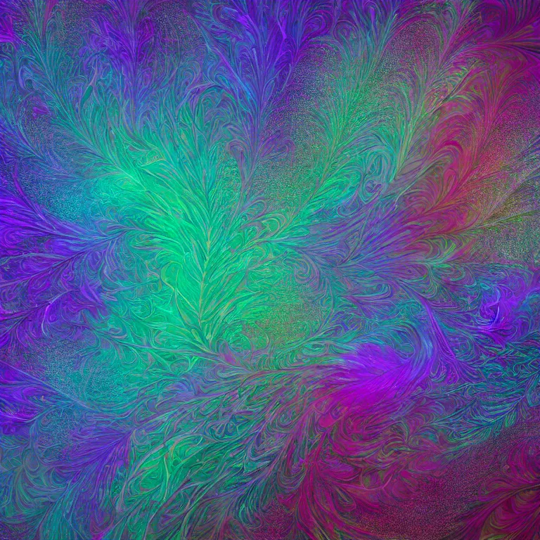 Prompt: an highly detailed irregular warped fractal of feathers by Emek Golan, background of outer space neon nebulas by Pilar Gogar, 8k hdr octane render