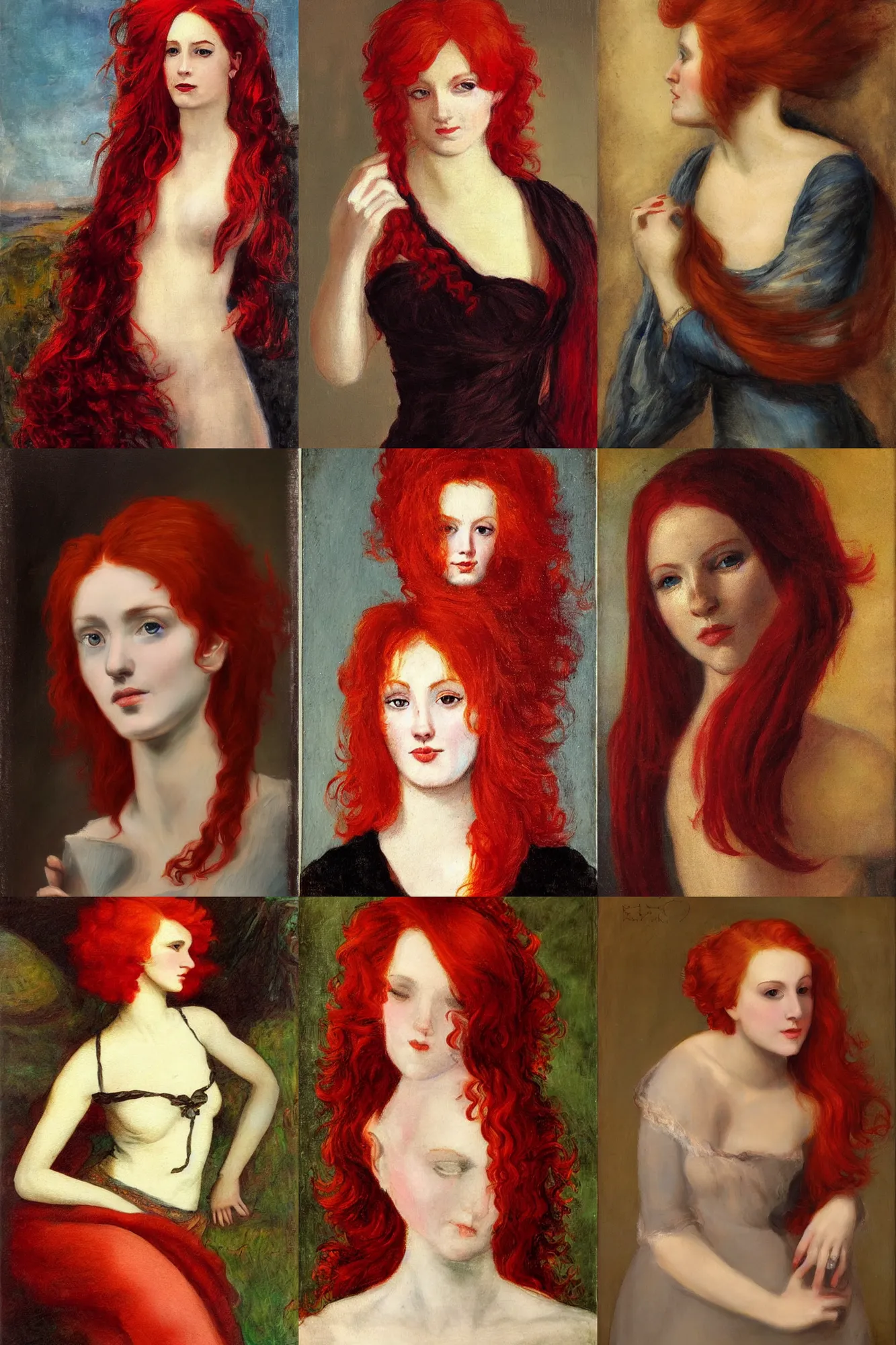 Prompt: Woman with red hair, romanticism painting