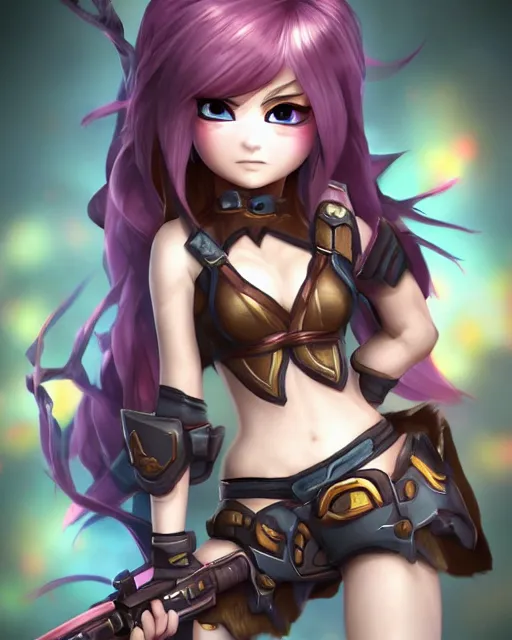 Image similar to female warrior mini cute style, highly detailed, rendered, ray - tracing, cgi animated, 3 d demo reel avatar, style of maple story, maple story gun girl, katelynn from league of legends chibi, perfect eyes, realistic human eyes