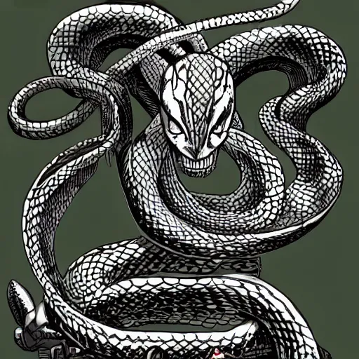 Image similar to a snake man, kentaro miura art style