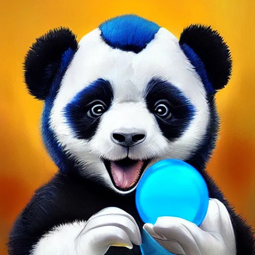 Image similar to Cute little blue panda playing with bubbles digital art trending on artstation by greg rutkowsky by Artgerm by James Gurney