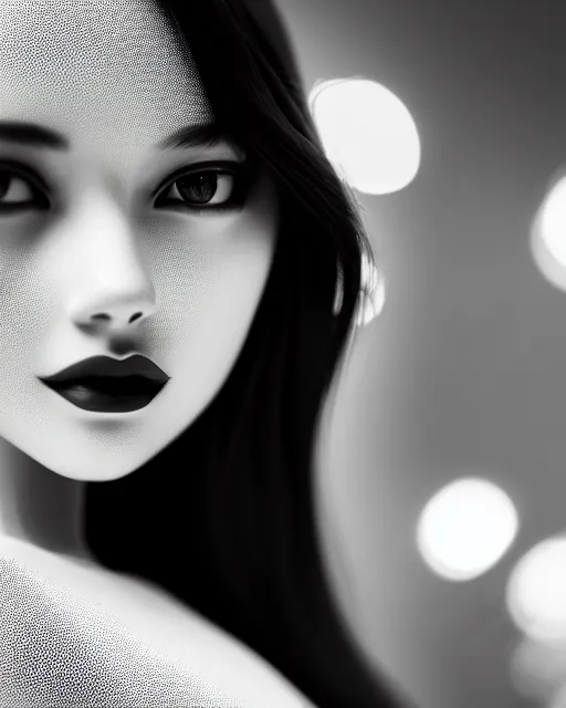 Image similar to black and white dreamy young beautiful female artificial intelligence, cinematic, rim light, bokeh, photo - realistic, elegant, high detail, 8 k, masterpiece, photo taken in 1 9 3 0