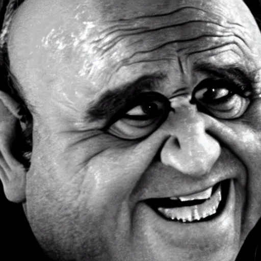 Image similar to the lord of the ring gimili played by danny devito laughing directed by peter jackson film still face close up dramatic lighting