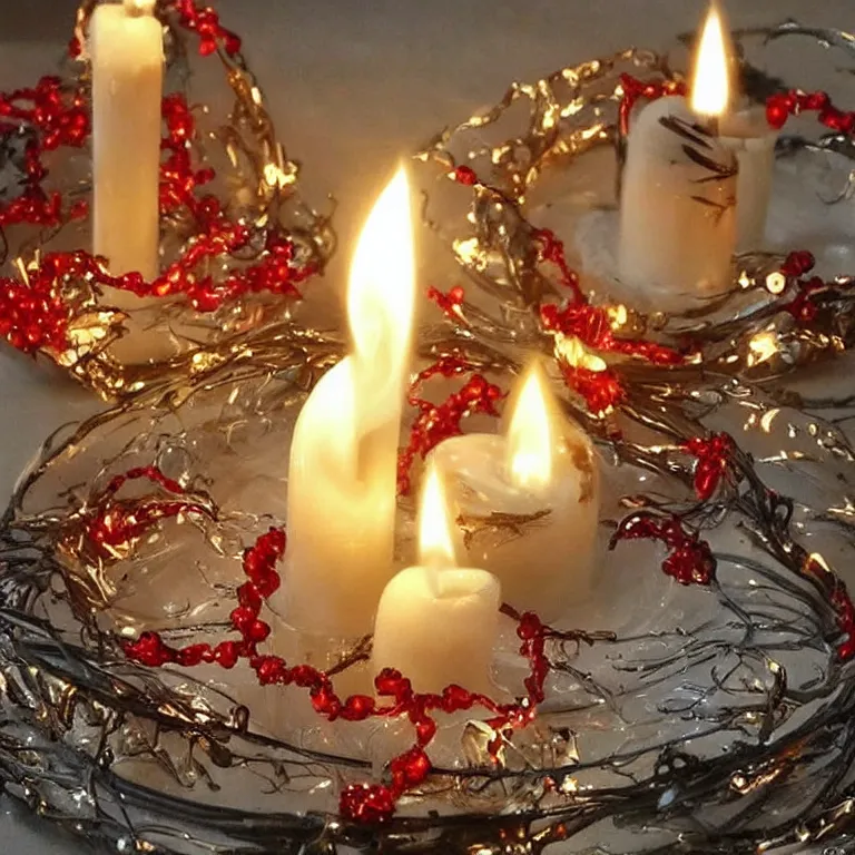 Image similar to burning candle ornaments, fantastic reality, fantastic art