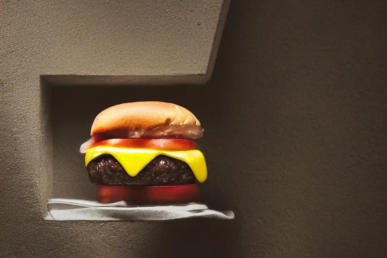 Prompt: brutalist burger, soft lighting, 3 5 mm, spotlight photography