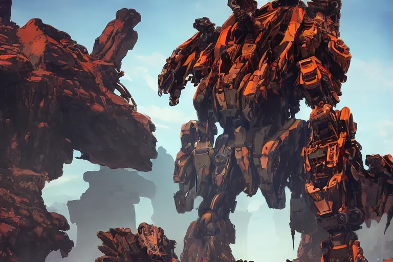 Image similar to rockbreaker machine mecha animal beast robot of horizon forbidden west horizon zero dawn bioluminiscence global illumination ray tracing hdr fanart arstation by sung choi and eric pfeiffer and gabriel garza and casper konefal