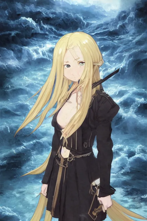 Prompt: baroque oil painting character ln illustration concept art lotr anime key visual, young female nazi maid bikini, long flowing blonde hair blue eyes, symmetrical perfect face fine detail delicate features quiet gaze, full black military uniform, gapmoe kuudere bokeh, trending pixiv fanbox, hell, fire, by greg rutkowski makoto shinkai takashi takeuchi studio ghibli