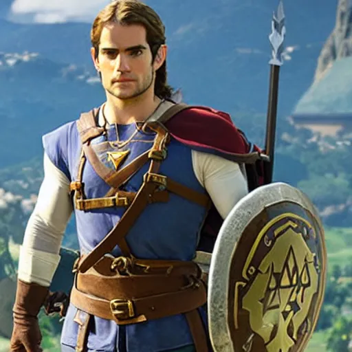 Image similar to Henry Cavill as Link in The Legend of Zelda Breath of the Wild