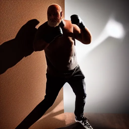 Image similar to award winning, 4K, uhd, photo of Mick West fighting a shadow being