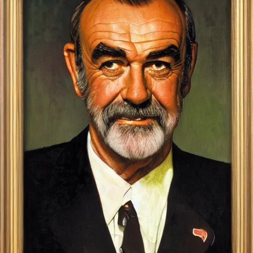 Image similar to a portrait painting of Sean Connery. Painted by Norman Rockwell