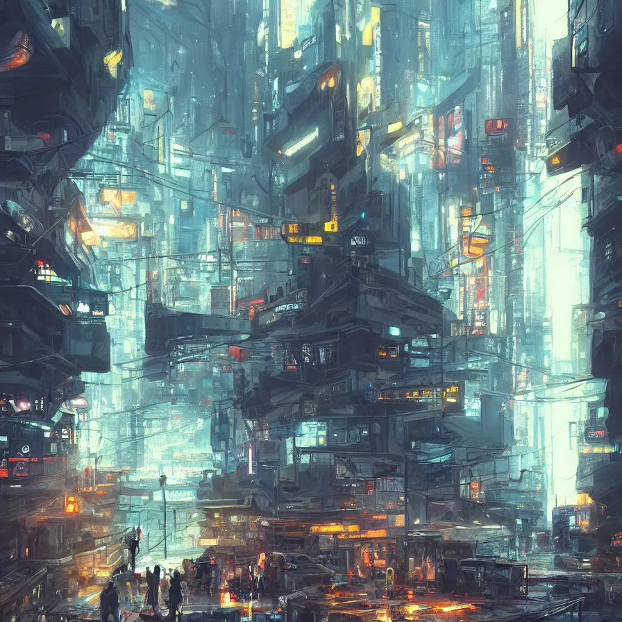 Image similar to an epic painting of the city street underground, oil on canvas, cold colors, perfect composition, golden ratio, beautiful detailed, photorealistic, digital painting, artstation, concept art, smooth, sharp focus, illustration, cyberpunk background, artstation trending, octane render, unreal engine