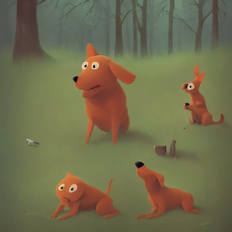 Prompt: Goro Fujita illustrating photo of a dog in the woods, art by Goro Fujita, sharp focus, highly detailed, ArtStation