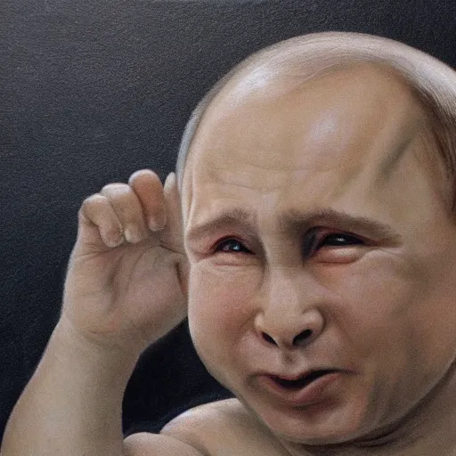 Image similar to vladimir putin as a loser crying fat ugly baby hyperrealism