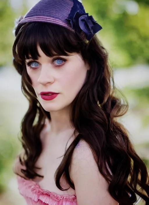 Image similar to Zooey Deschanel for Victorian Secret, perfect face, hot summertime, full length shot, XF IQ4, 150MP, 50mm, f/1.4, ISO 200, 1/160s, natural light, Adobe Photoshop, Adobe Lightroom, DxO Photolab, Corel PaintShop Pro, rule of thirds, symmetrical balance, depth layering, polarizing filter, Sense of Depth, AI enhanced