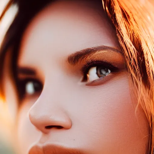 Image similar to closeup photo of a beautiful woman face, golden hour, 8 0 mm lens, polaroid