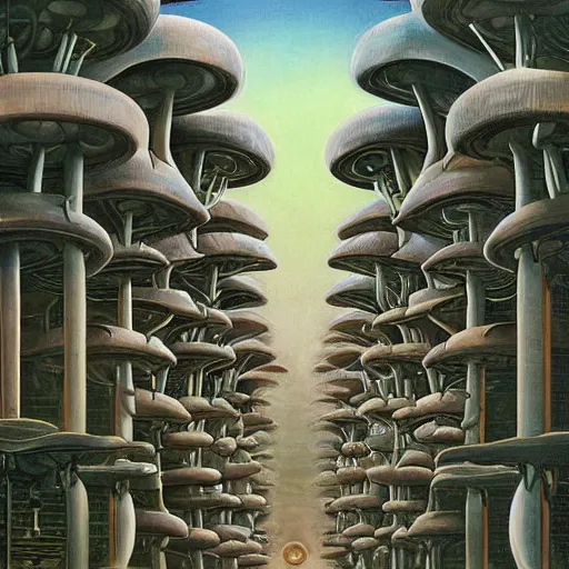 Image similar to scifi advanced mushroom city streets, modern architecture, by marianne north, by michael parkes, concept art