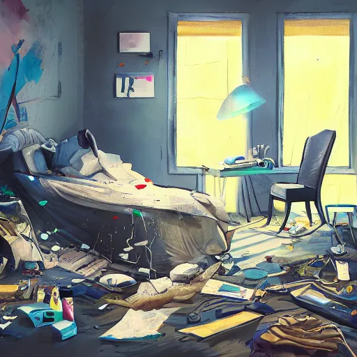 Image similar to painting of jordan peterson cleaning his messy room in the style of award winning artstation