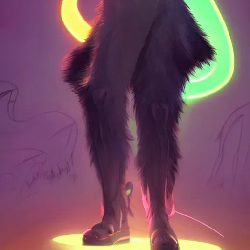 Image similar to wide angle beautiful full body portrait of a cute male anthropomorphic anthro border collie fursona wearing cowboy outfit in a neon metropolis, character design by charlie bowater, henry asencio, and ross tran, furry art, furaffinity, beautiful, glamor pose, detailed, aesthetic, trending on artstation