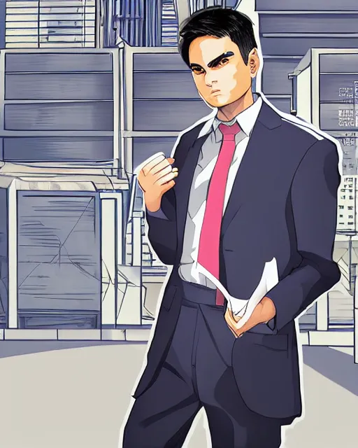 Image similar to Digital state-sponsored anime art of Ben Shapiro by A-1 studios, serious expression, empty warehouse background, highly detailed, spotlight