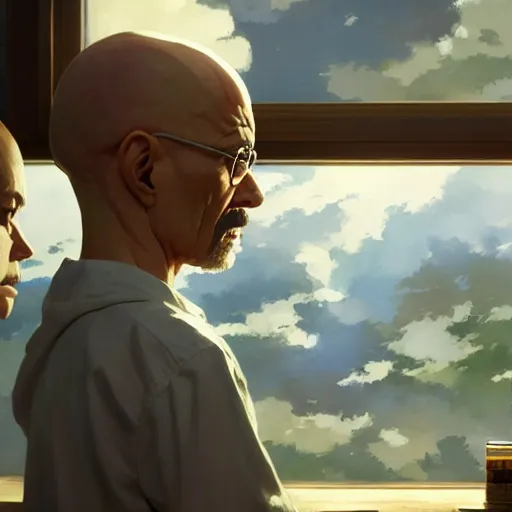 Image similar to soft natural light, breaking bad, intricate, key visual, conceptart, ambient lighting, highly detailed, digital painting, artstation, sharp focus, by makoto shinkai and akihiko yoshida and greg manchess and dreamworks and ghibli h 7 0 4