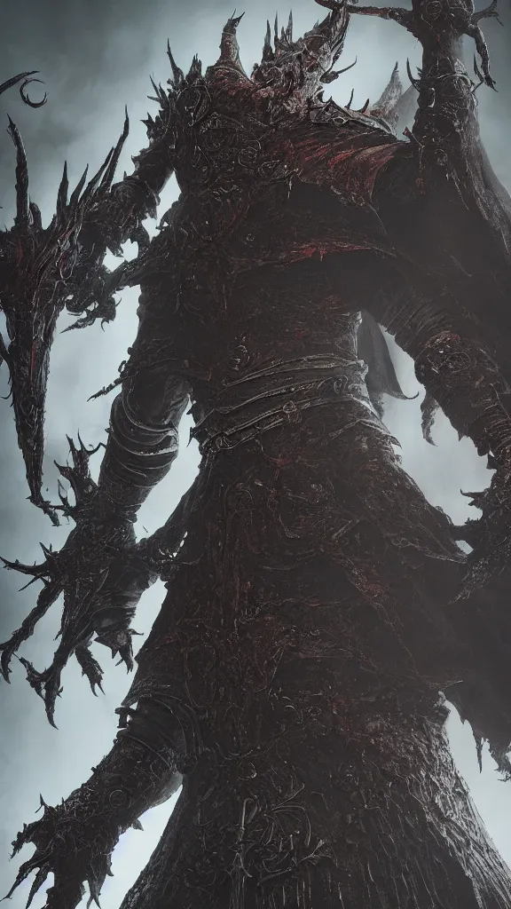 Image similar to the true elden lord, fromsoftware, elden ring, dark souls, bloodborne, dark fantasy, realistic, highly detailed, 8 k, volumetric lighting, sinister lighting, detailed facial features