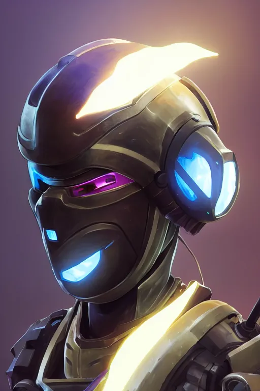 Image similar to epic mask helmet robot ninja portrait stylized as fornite style game design fanart by concept artist gervasio canda, behance hd by jesper ejsing, by rhads, makoto shinkai and lois van baarle, ilya kuvshinov, rossdraws global illumination radiating a glowing aura global illumination ray tracing hdr render in unreal engine 5