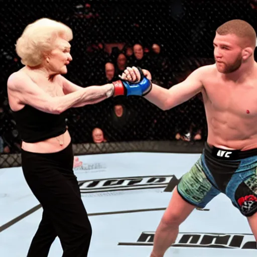 Image similar to betty white fighting in the ufc octagon