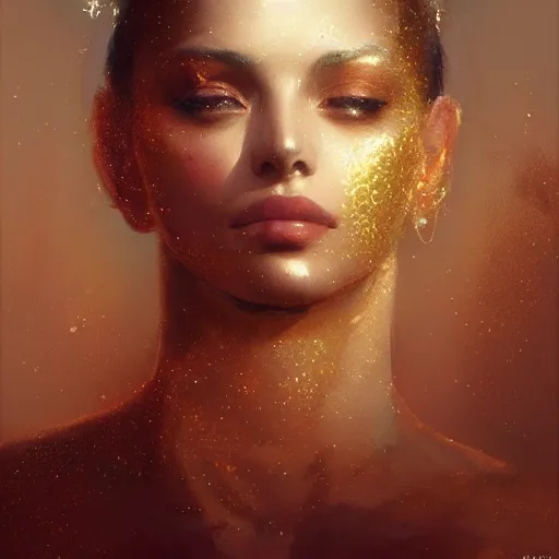 Prompt: a beautiful portrait of a goddess with glittering skin by greg rutkowski and raymond swanland, trending on artstation